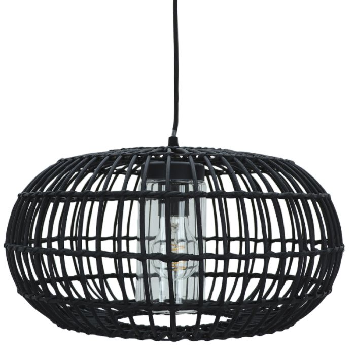 Rattanowa lampa wisząca do łazienki czarna, Emilio, IP44