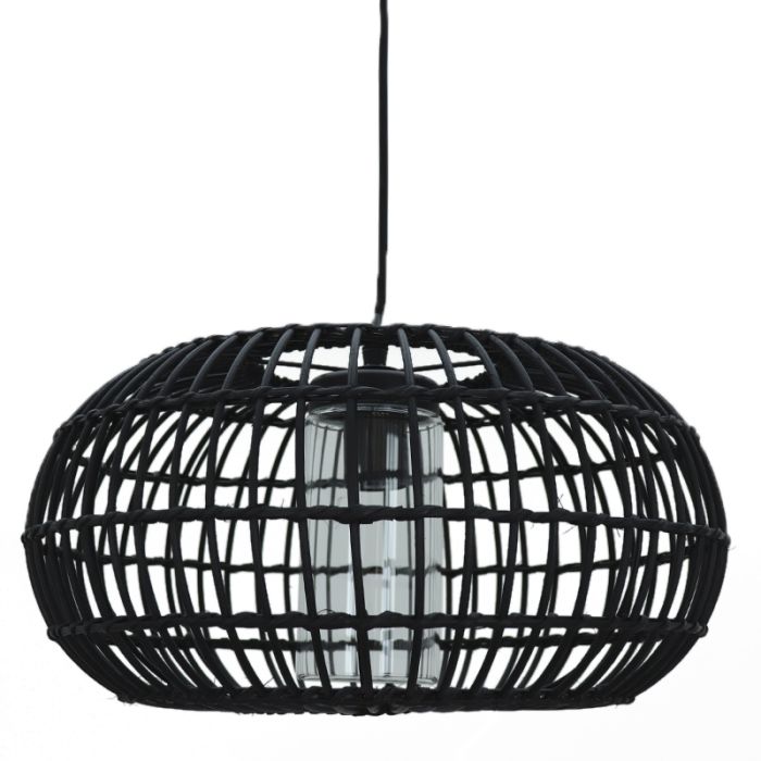 Rattanowa lampa wisząca do łazienki czarna, Emilio, IP44