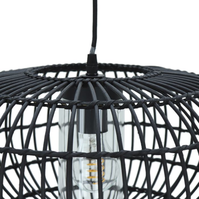 Rattanowa lampa wisząca do łazienki czarna, Emilio, IP44