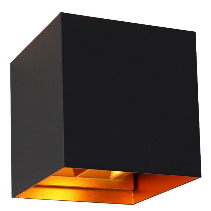 Czarny kinkiet up down ze złotym wnętrzem, Dion, 6W, 2700K LED, IP65