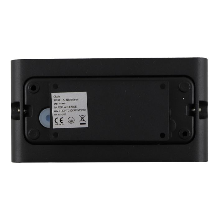 Nowoczesny kinkiet akumulatorowy czarny, Rodigo, 1W, 3000K LED, IP44