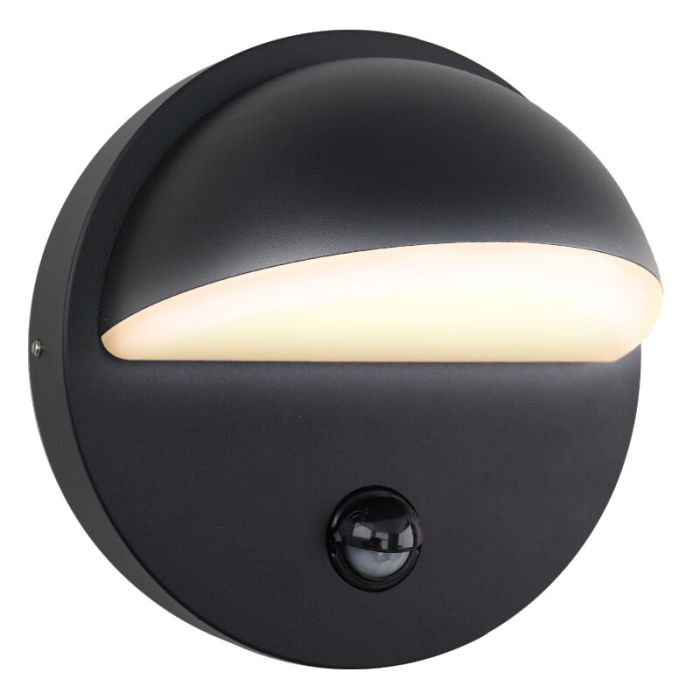 Nowoczesny kinkiet zewnętrzny z czujnikiem ruchu czarny, Shelby, 7W, 3000K LED, IP44