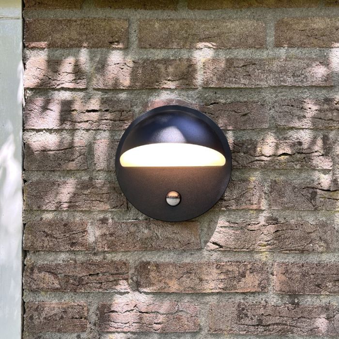 Nowoczesny kinkiet zewnętrzny z czujnikiem ruchu czarny, Shelby, 7W, 3000K LED, IP44