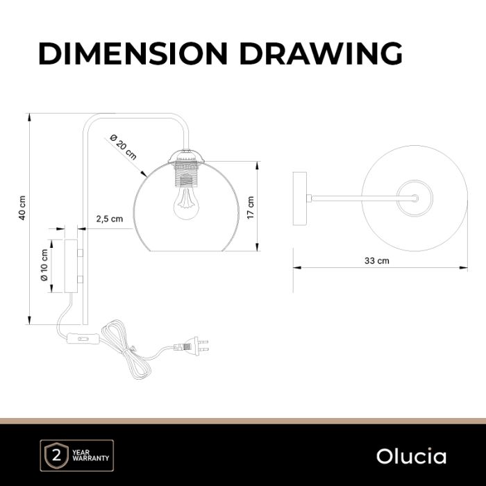 Design kinkiet bursztynowy, Giada, z przełącznik