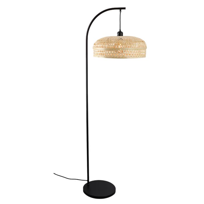 Bambusowa lampa stojąca brązowa, Jennifer, z przełącznik