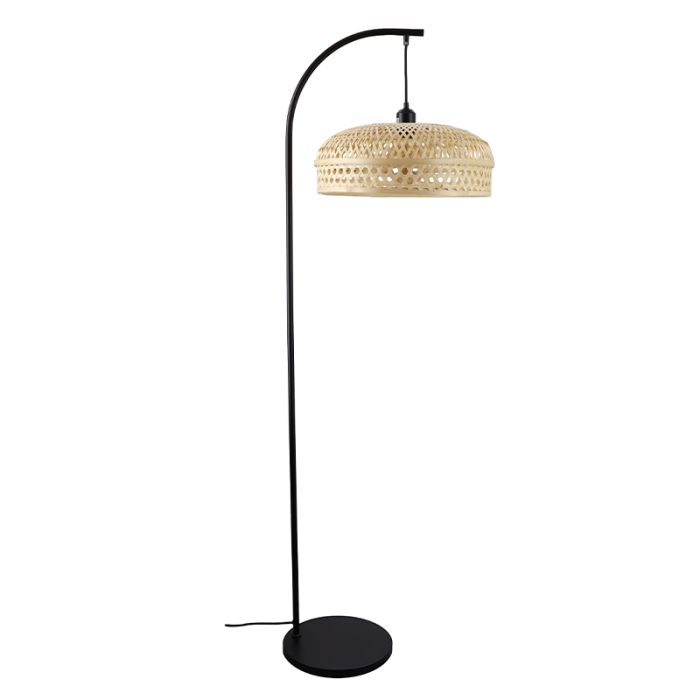 Bambusowa lampa stojąca brązowa, Jennifer, z przełącznik