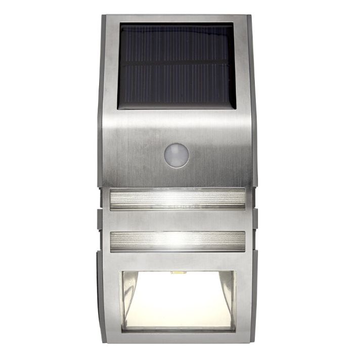 Aluminiowy kinkiet solarny zewnętrzny srebreny, Alistair, 0,04W, 3000K LED, IP44
