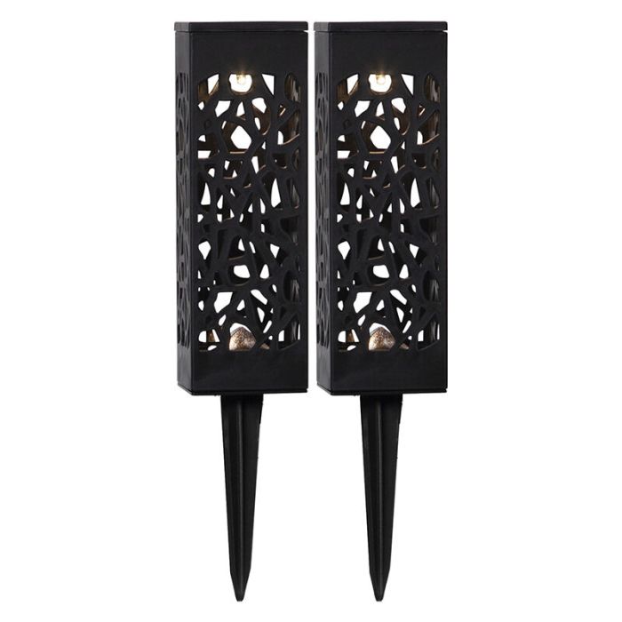 2-pack czarne lampy słoneczne na kije Amisha, z czujnikiem zmierzchu