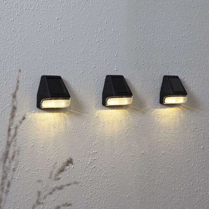 3-pack lampy słoneczne ścienne Ammar, czarne, z czujnikiem zmierzchu