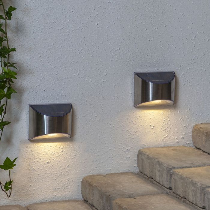 2-pack lampy słoneczne ścienne Amier, srebrne, z czujnikiem zmierzchu