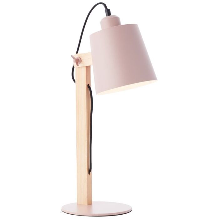 Drewniana lampa stołowa różowa, Dorina, z przełącznik