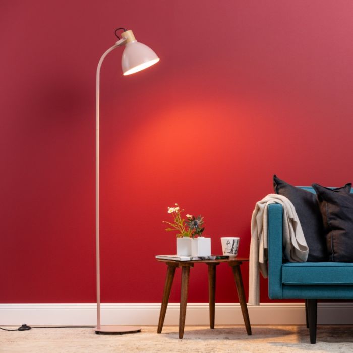 Rustykalna lampa stojąca różowa, Thalina, z przełącznik