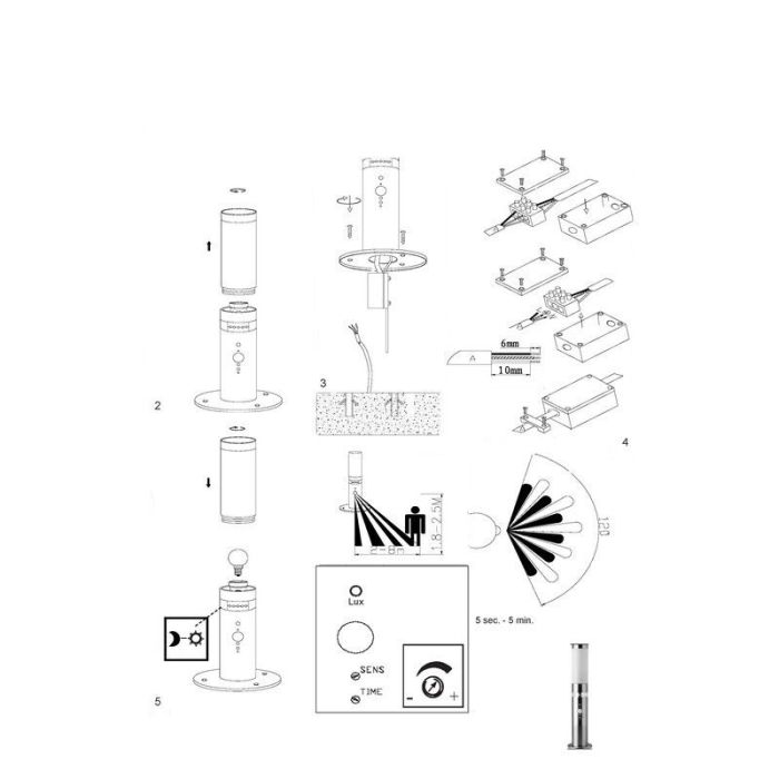 Plastikowa lampa podłogowa zewnętrzna z czujnikiem zmierzchu chromowana, Sage, 2W, 3000K LED, IP44