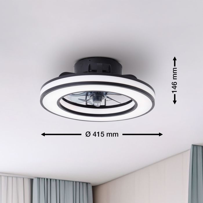 Nowoczesny wentylator sufitowy czarny, Yari, 26W, RGBW LED, z pilot