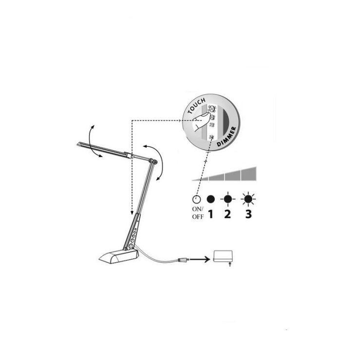 Design lampa biurkowa chromowana, Leyana, 1W, 5000K LED, z dotykowy ściemniacz