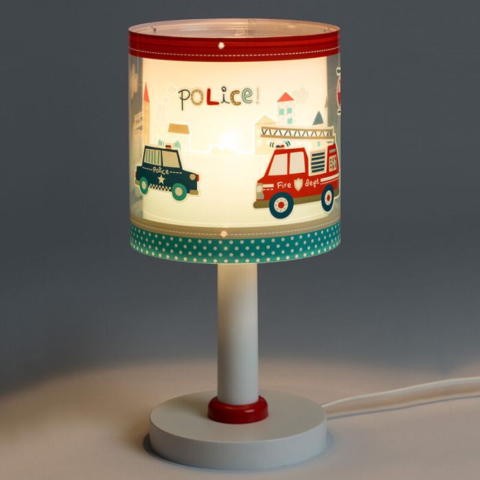 Niebieska lampa stołowa dla dzieci plastikowa, Police, z przełącznik