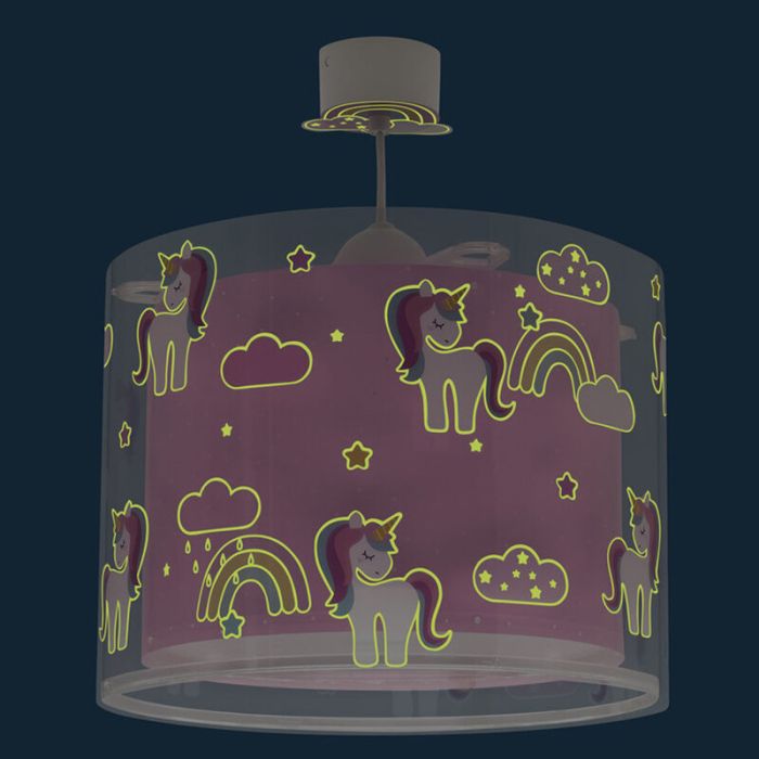 Różowa lampa wisząca dla dzieci plastikowa, Unicorn