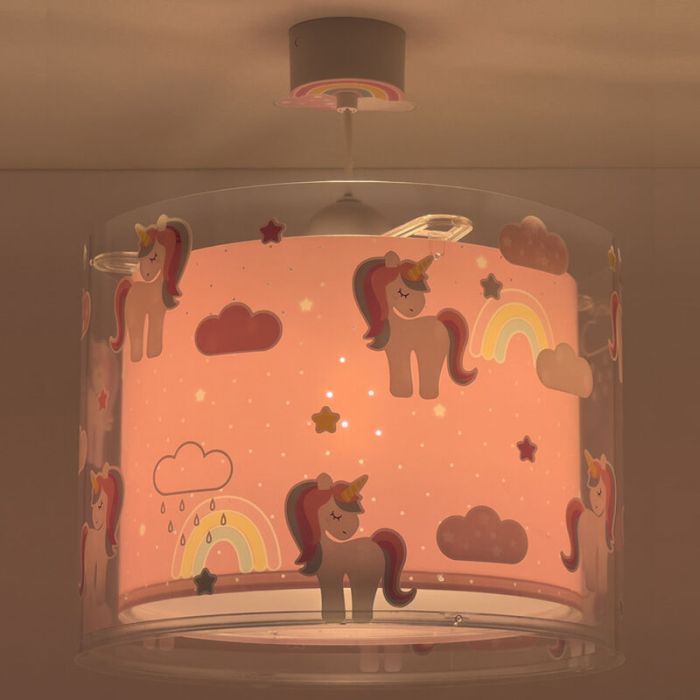 Różowa lampa wisząca dla dzieci plastikowa, Unicorn