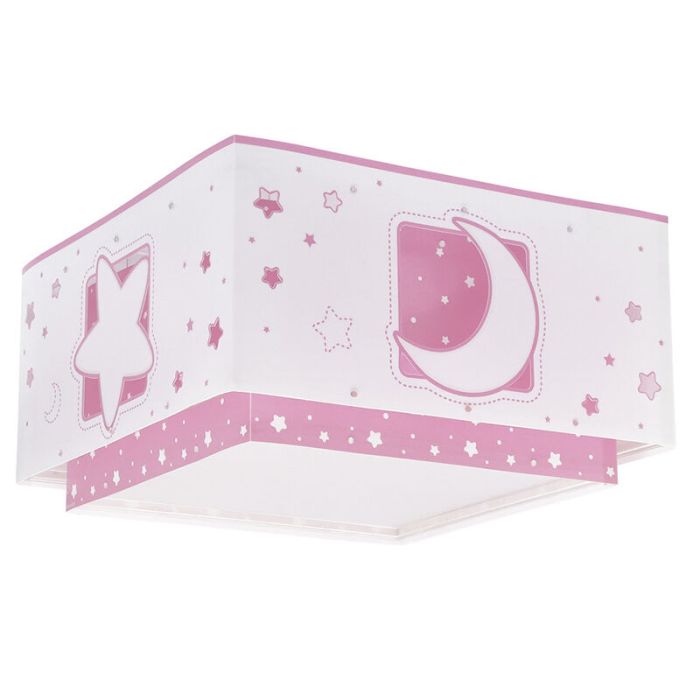Różowa lampa sufitowa dla dzieci plastikowa, Moon and stars
