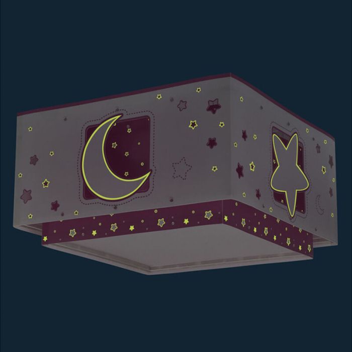 Różowa lampa sufitowa dla dzieci plastikowa, Moon and stars