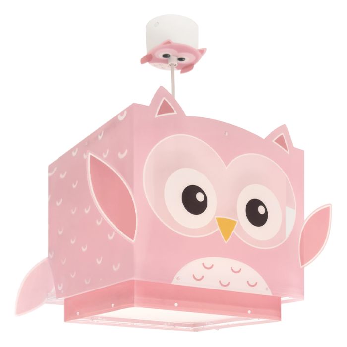 Plastikowa lampa wisząca dla dzieci różowa, Owls