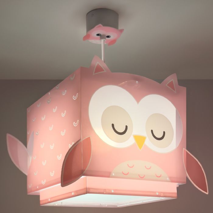 Plastikowa lampa wisząca dla dzieci różowa, Owls