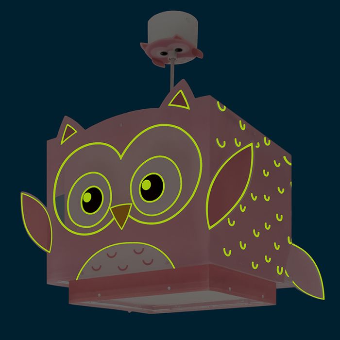 Plastikowa lampa wisząca dla dzieci różowa, Owls