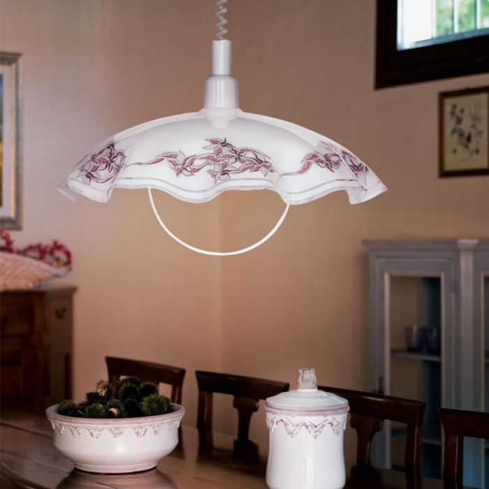 Szklana klasyczna lampa wisząca biała, Kaj