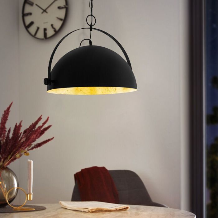 Stalowa industrialna lampa wisząca półkula czarna, Nickolas