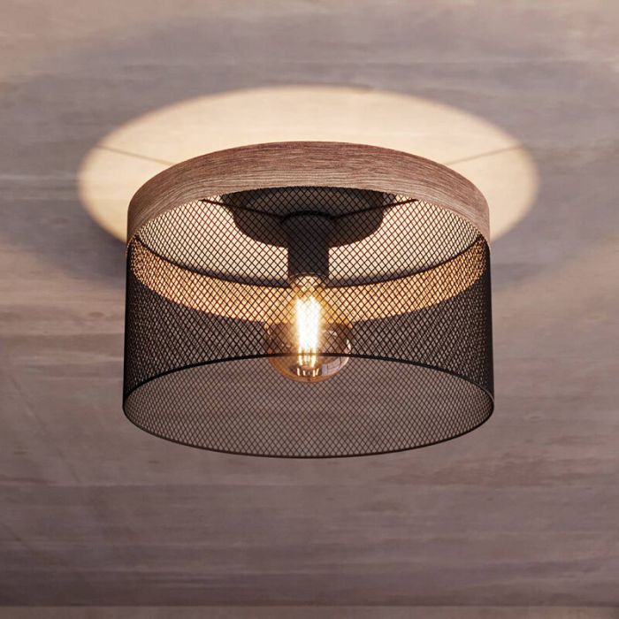 Drewniana industrialna lampa sufitowa czarna, Ilkay