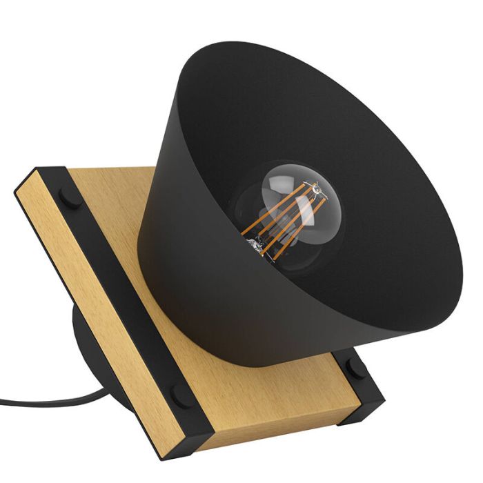 Drewniana retro lampa stołowa czarna, Juanita, z przełącznik