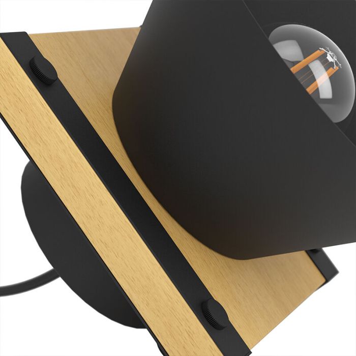 Drewniana retro lampa stołowa czarna, Juanita, z przełącznik