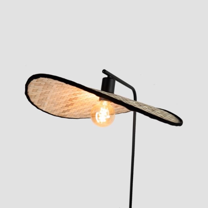 Drewniana rustykalna lampa stojąca brązowa, Jillah, z przełącznik