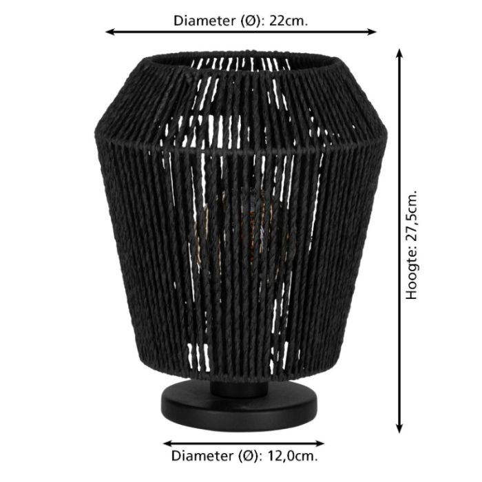 Papierowa lampa stołowa czarna, Caine, z przełącznik
