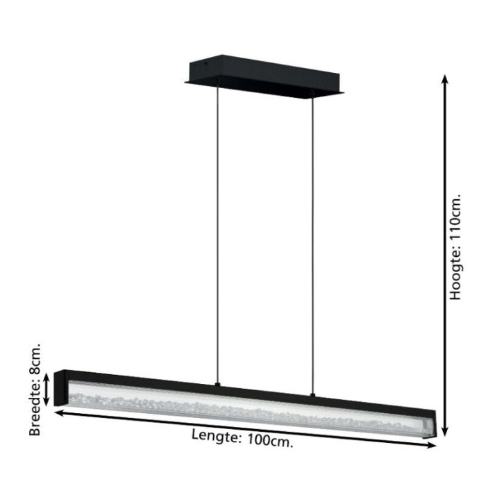 Kryształowa design lampa wisząca czarna, Aarnoud, 6W, regulowana ciepła do zimnej bieli LED, z dotykowy ściemniacz