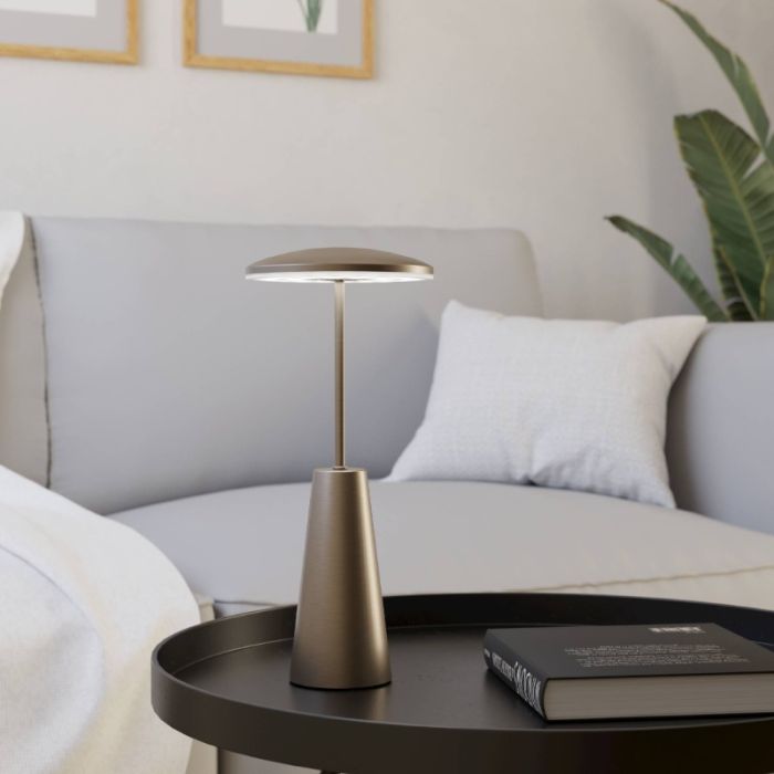 Stalowa nowoczesna lampa stołowa brązowa, Ishika, 2,8W, white switch LED, IP54, z dotykowy ściemniacz
