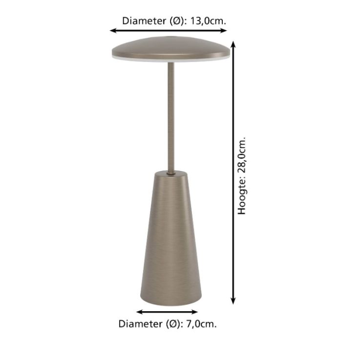 Stalowa nowoczesna lampa stołowa brązowa, Ishika, 2,8W, white switch LED, IP54, z dotykowy ściemniacz