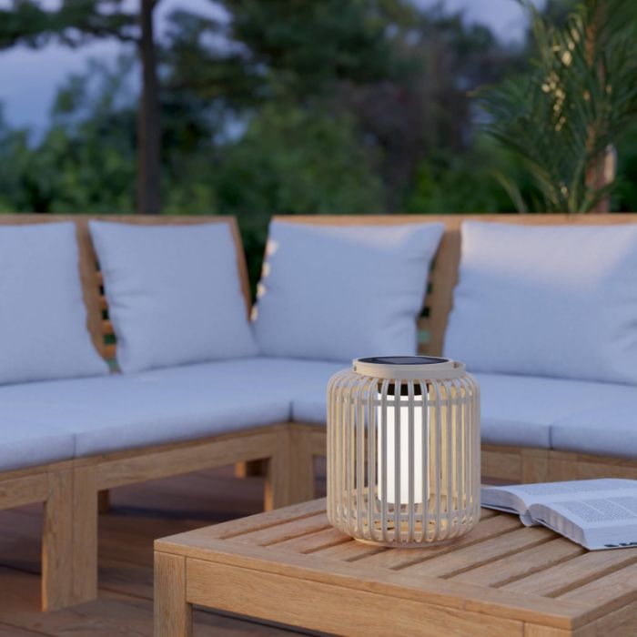 Drewniana lampa solarna stołowa brązowa, Hanin, 3,3W, 4000K LED, IP44, z przełącznik