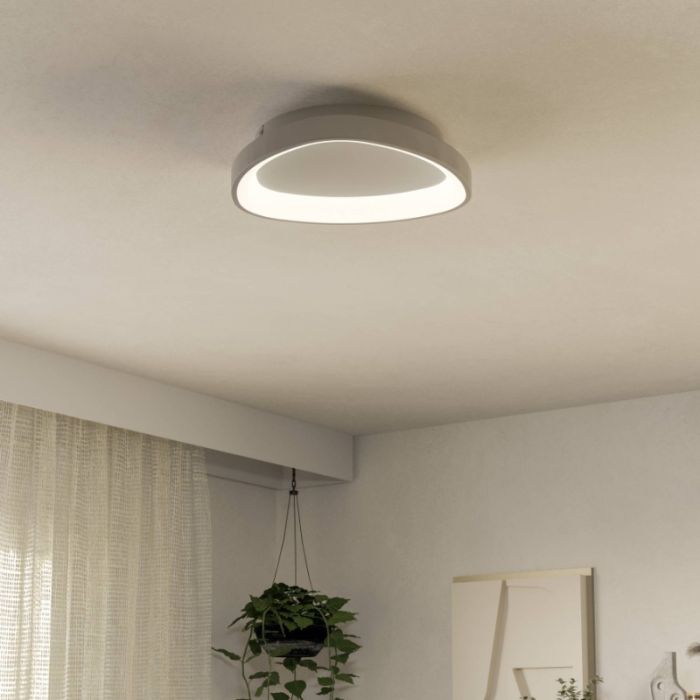 Plastikowa nowoczesna lampa sufitowa biała, Shauni, 12W, regulowana ciepła do zimnej bieli LED, z pilot