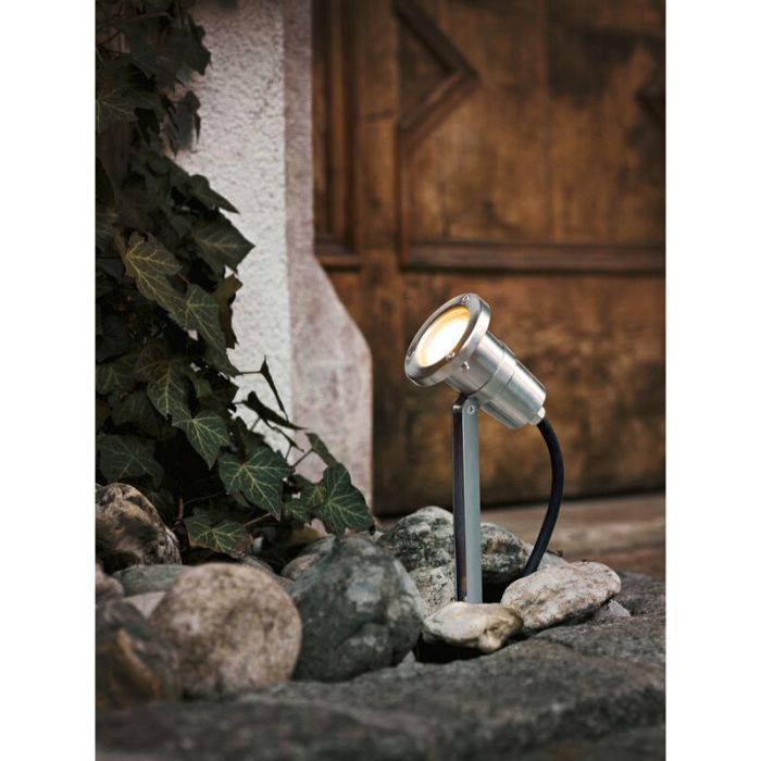 Stal Nierdzewna lampa dogruntowa srebrna, Judy, IP54, z przełącznik