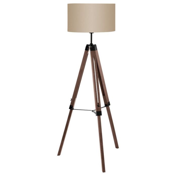 Drewniana rustykalna lampa stojąca trójnożna brązowa, Joana, z przełącznik