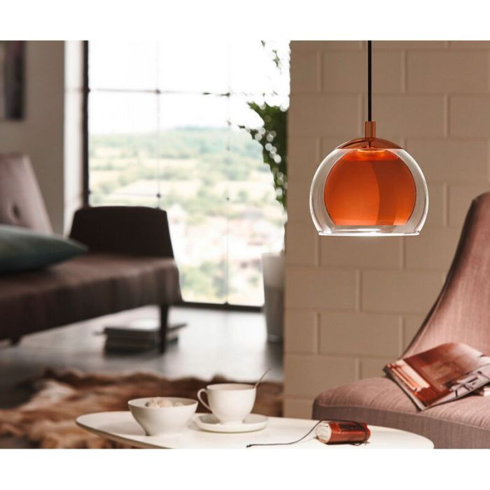 Szklana design lampa wisząca miedziana, Iroma