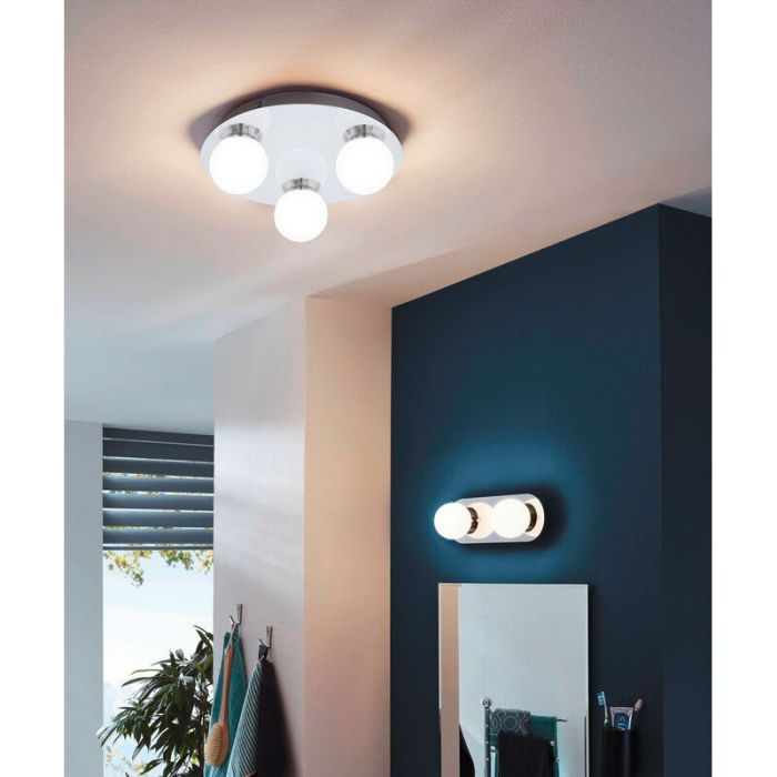 Szklana nowoczesna lampa sufitowa chromowana, Escha, 3W, 3000K LED, IP44