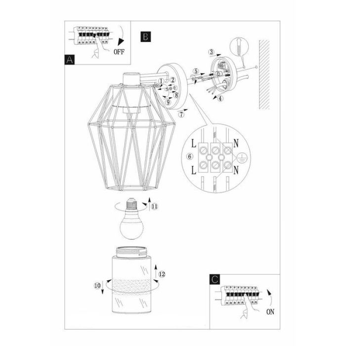 Metalowa industrialna lampa zewnętrzna czarna, Stan, IP44