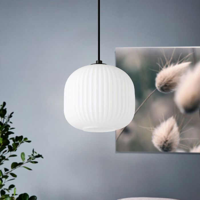 Szklana retro lampa wisząca biała, Elvera