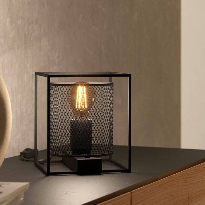 Aluminiowa industrialna lampa stołowa czarna, Thiemo, z przełącznik