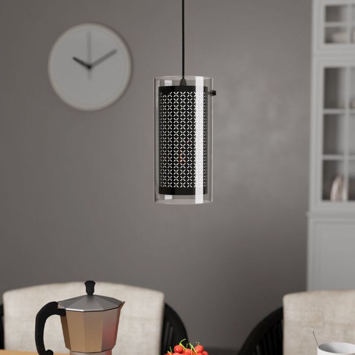 Tkanina design lampa wisząca czarna, Barceno