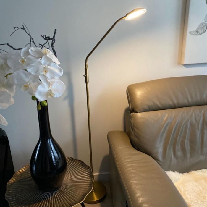 Nowoczesna lampa do czytania stojąca mosiądz, Salvador, 5W, 3000K LED, z przełącznik