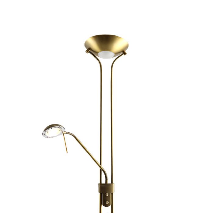 Nowoczesna lampa do czytania stojąca mosiądz, Salvador, 18W, 3000K LED, z przełącznik
