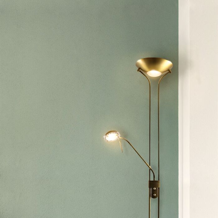 Nowoczesna lampa do czytania stojąca mosiądz, Salvador, 18W, 3000K LED, z przełącznik